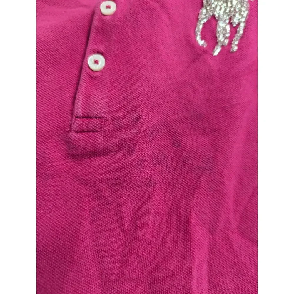 Ralph Lauren Polo Shirt 8-10 Magenta Pink Sequin Pony Preppy